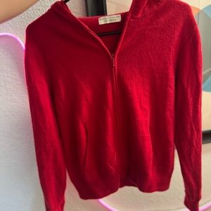 Lord & Taylor two-ply cashmere red zip hoodie